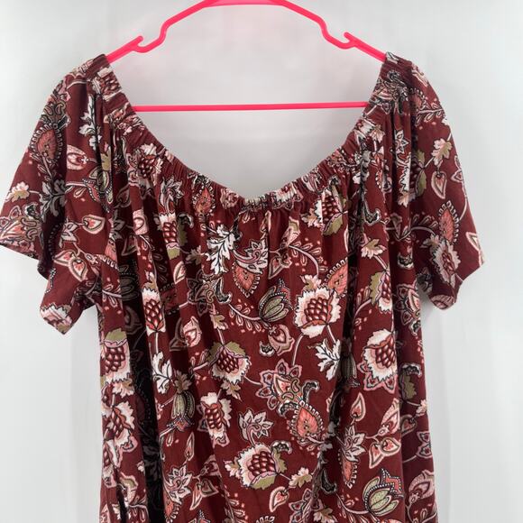 Lands End Dress Size 2X (20W-22W) Burgundy Rustic Cotton Off Shoulder Ruffle - Picture 8 of 13